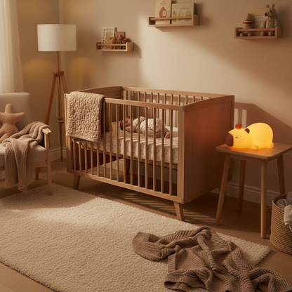 Chambre de bébé chaleureuse et douce avec veilleuse capybara