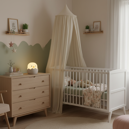 Chambre bébé paisible avec veilleuse poussin