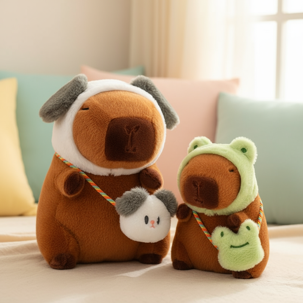 Collection de peluches capybara avec accessoires