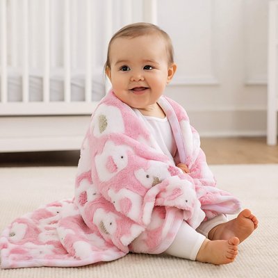 Couverture bebe avec éléphant rose pour bébé 