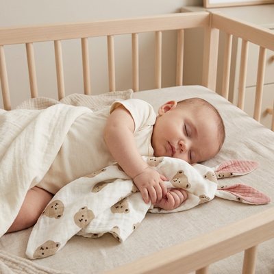 Doudou lapin avec motif ourson 