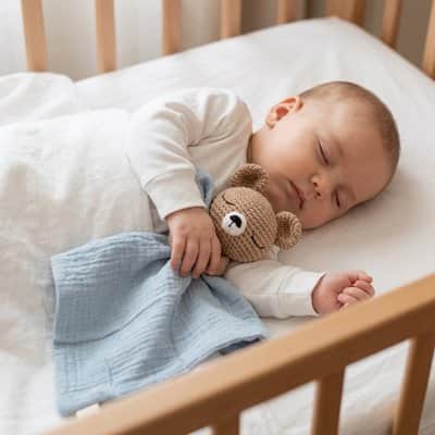 Doudou ourson bleu avec bébé