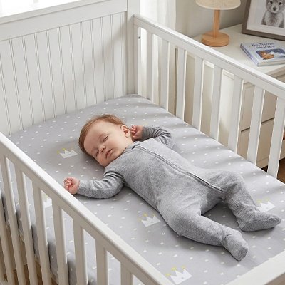 DRAP HOUSSE LIT BEBE AVEC BEBE ENDORMI ET CALME