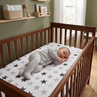 DRAP HOUSSE LIT BEBE ETOILE AVEC BEBE CALME
