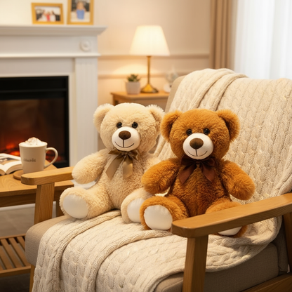 Duo d'ours en peluche crème et brun