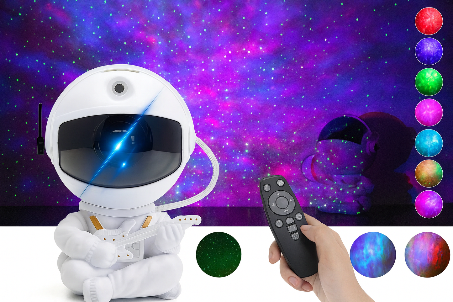 Effets de projection colorés de la veilleuse astronaute
