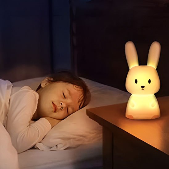 ENFANT GARCON DORT AVEC VEILLEUSE BEBE LAPIN 