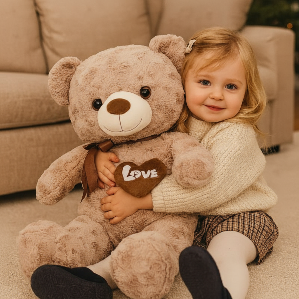 Fillette avec gros ours en peluche Love - Décor chaleureux