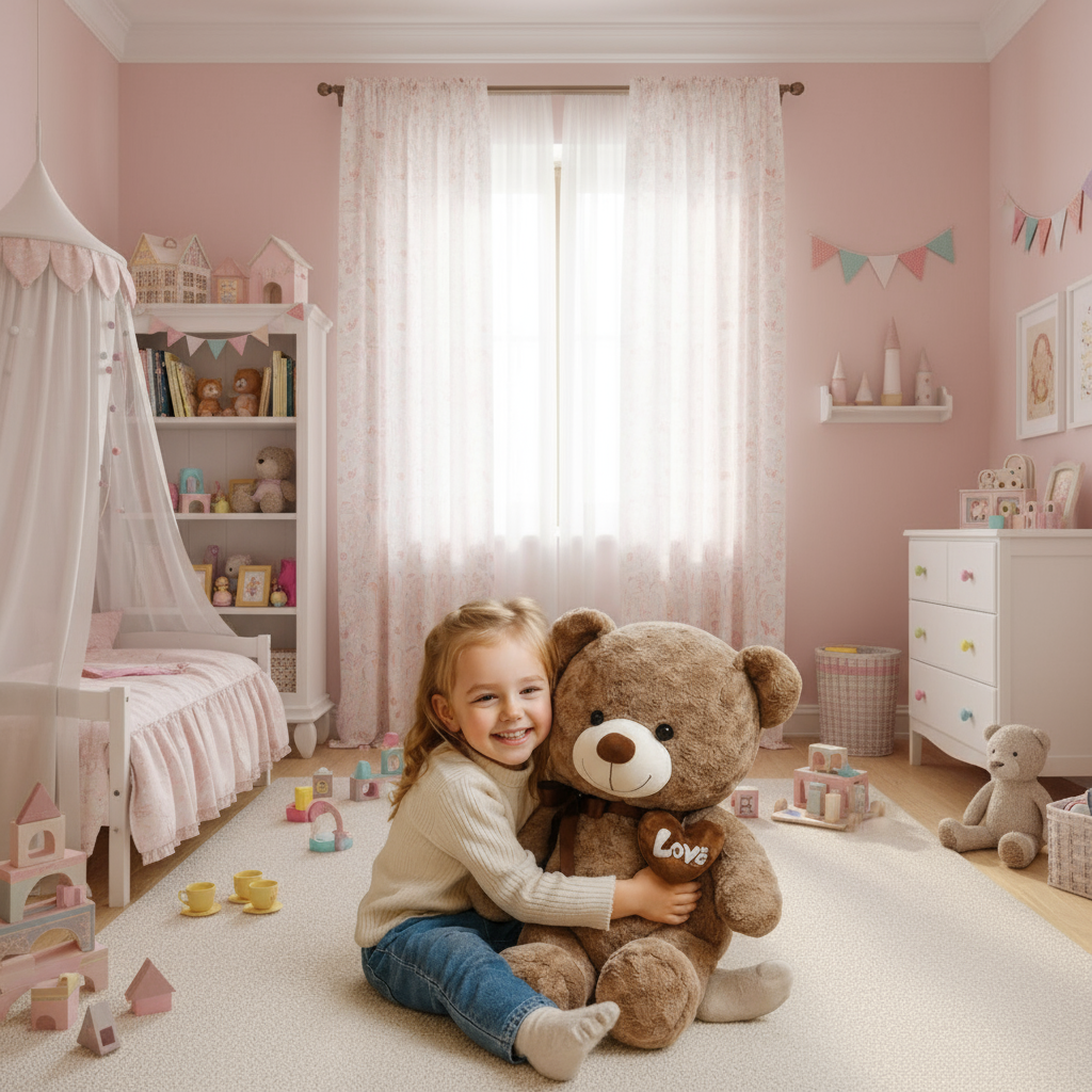 Fillette avec ours en peluche Love - Chambre de petite fille
