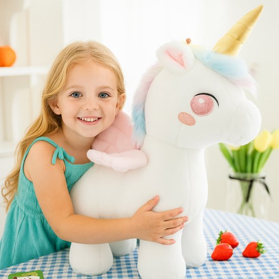 Grande peluche bébé licorne blanche 