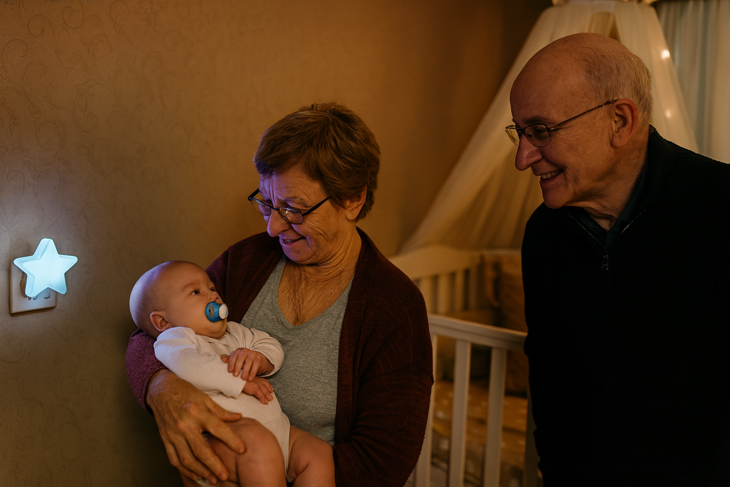 Grands-parents avec veilleuse étoile bleue