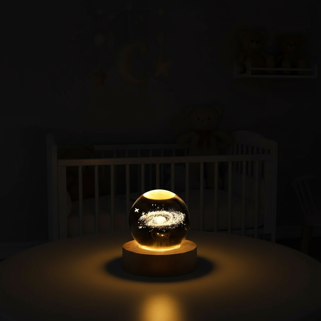 Lampe galaxie dans chambre bébé la nuit