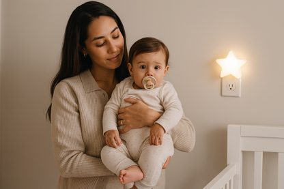 maman bébé avec magnifique lumière étoilée