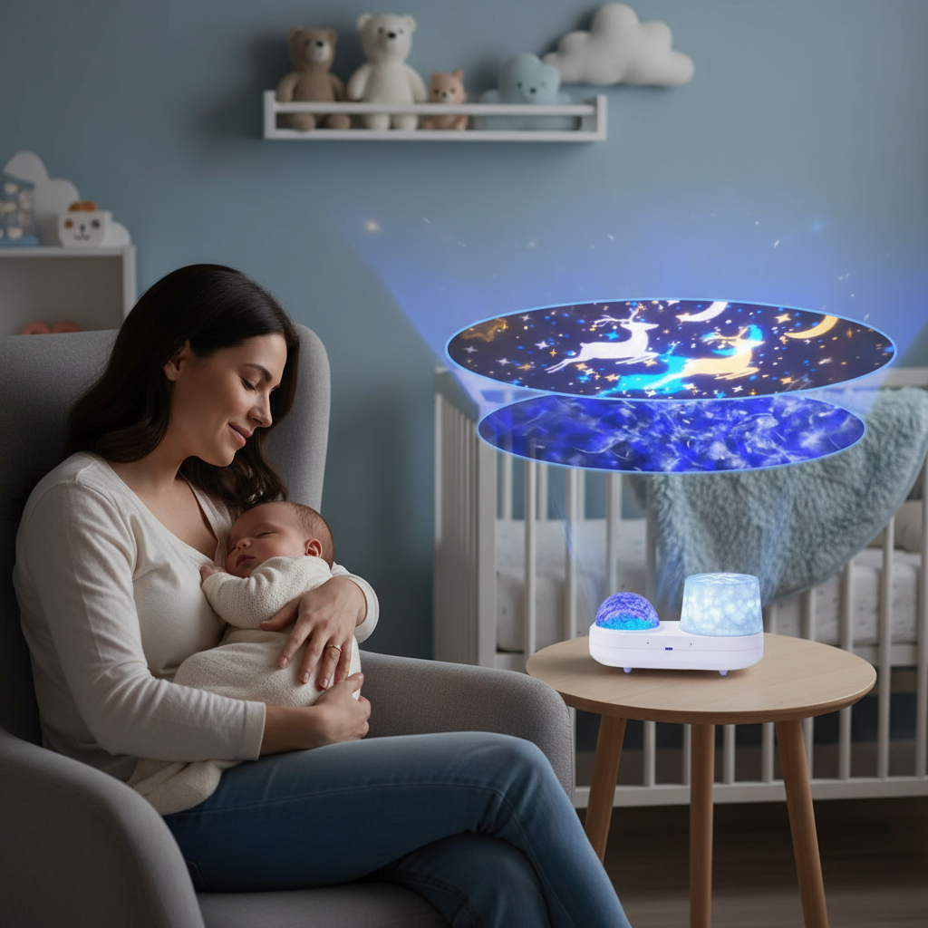 Maman bébé avec veilleuse projections holographiques