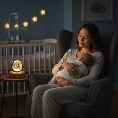 Maman et bébé nuit avec lampe lune
