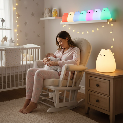 MAMAN BERCE BEBE AVEC VEILLEUSE BEBE CHAT 