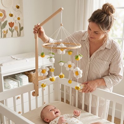 Maman et bébé aime mobile pour bébé abeille jaune 