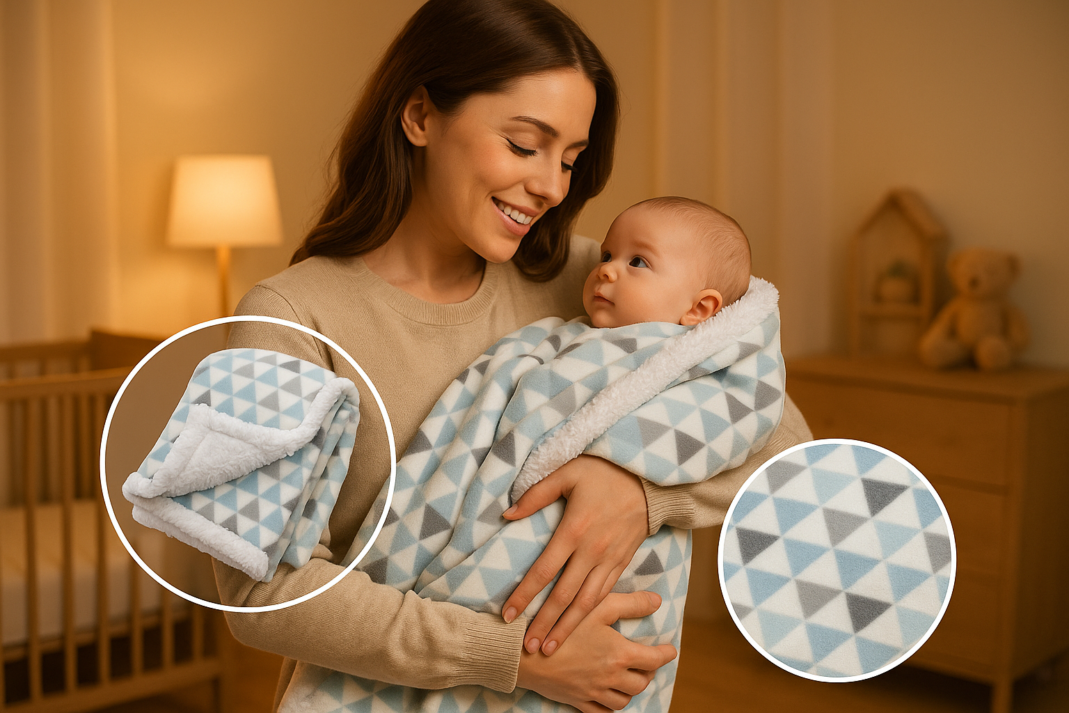 Maman et bébé avec couverture-bebe-et-motif