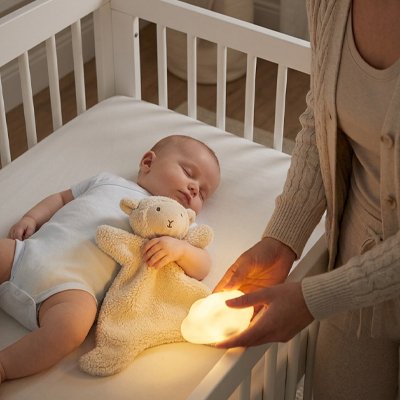 MAMAN ET BEBE ENDORMI AVEC DOUDOU BEBE MOUTON