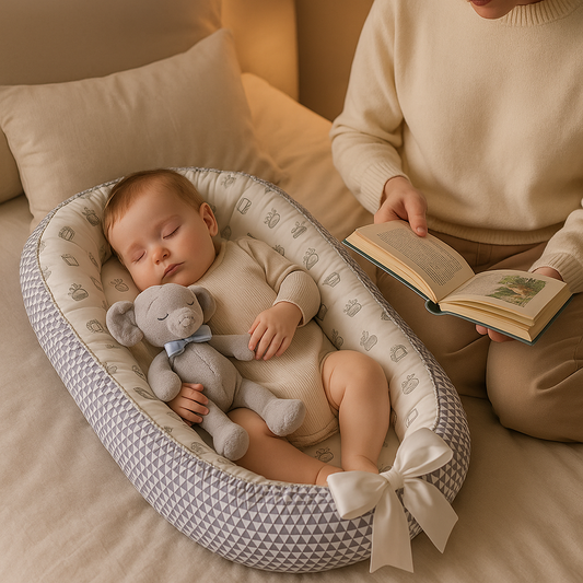 maman lisant pour bebe dans reducteur de lit