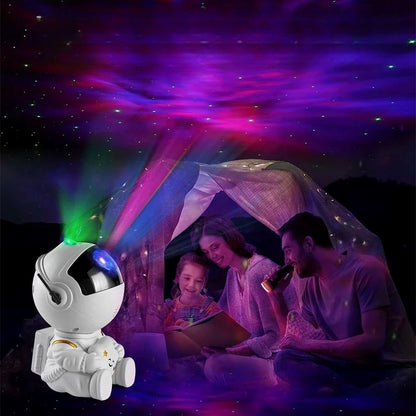 Maman papa et enfant avec veilleuse projecteur astronaute 