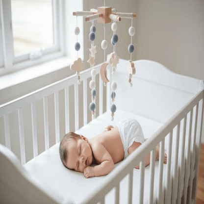 Mobile bébé boule bleu et bébé qui dort 