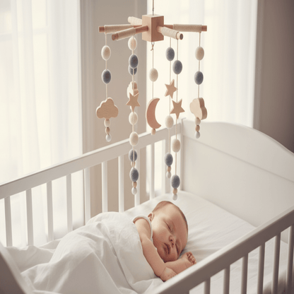 Mobile bébé bois naturel gris pour bébé calme 