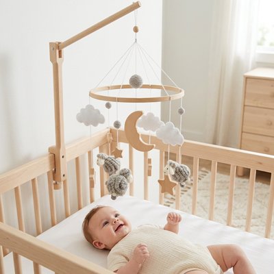 MOBILE BEBE MOUTON BLANC AVEC BEBE JOYEUX 