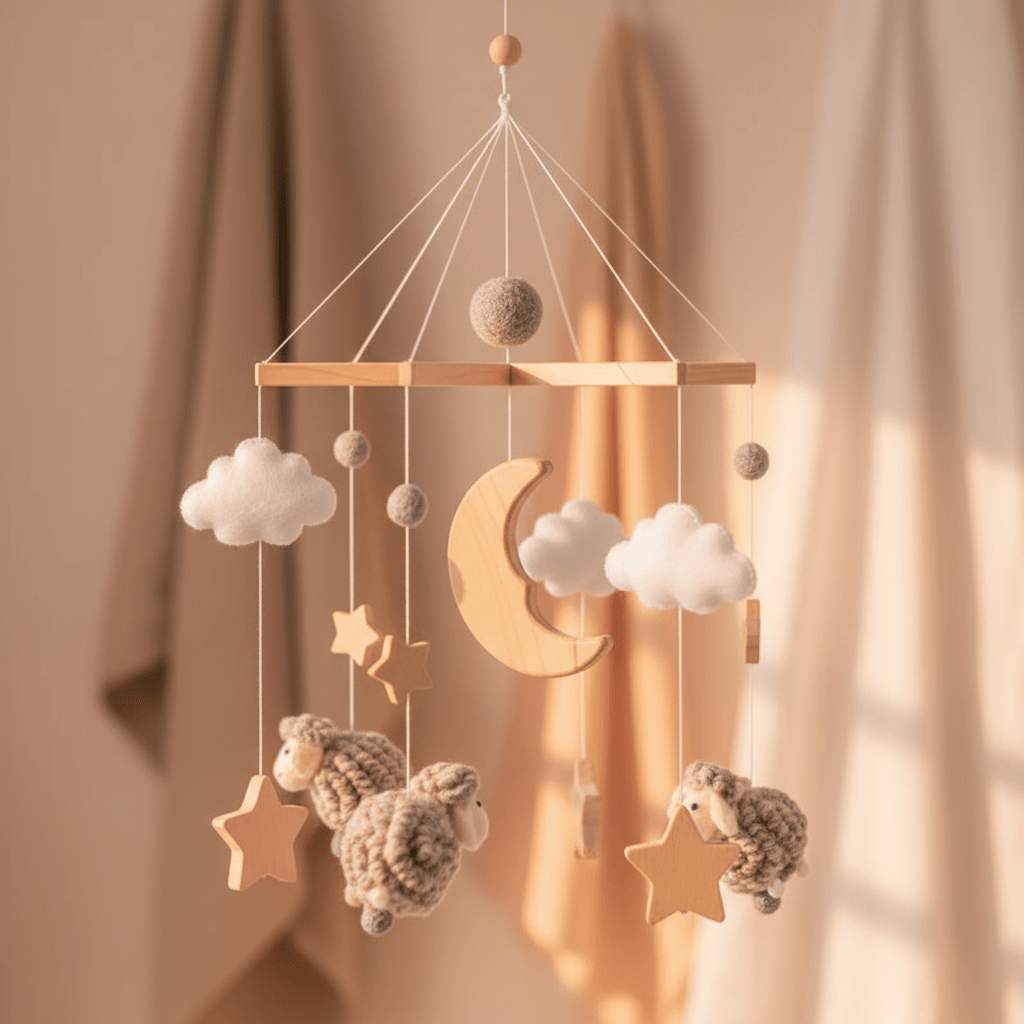 Mobile bébé mouton gris doux 