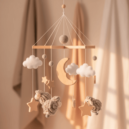 Mobile bébé mouton gris doux 