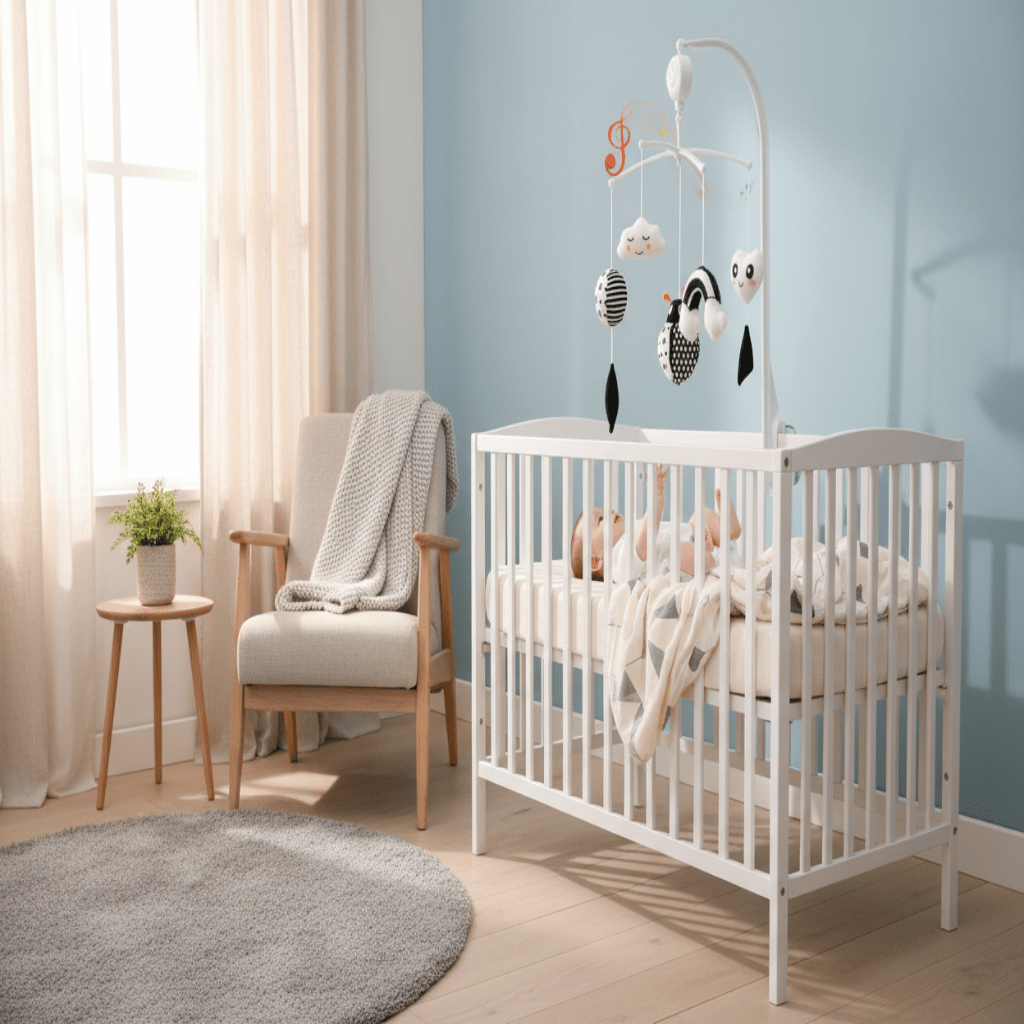 Mobile bébé musical coccinelle avec bébé souriant  