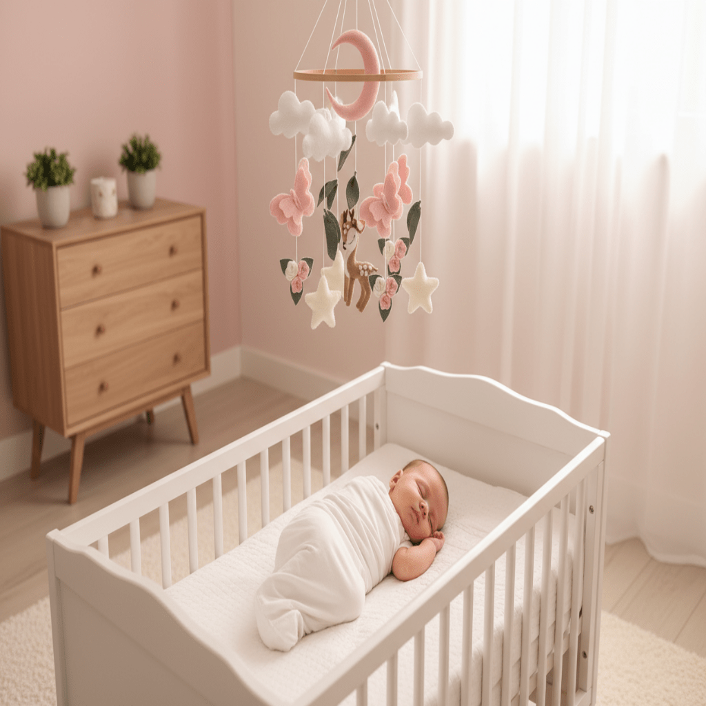 Mobile bébé naturel avec bébé endormi 