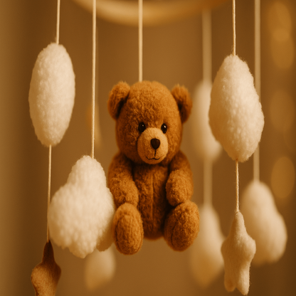 Mobile bébé ourson brun doux 