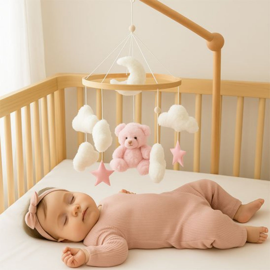 MOBILE BEBE OURSON ROSE AVEC BEBE ENDORMI