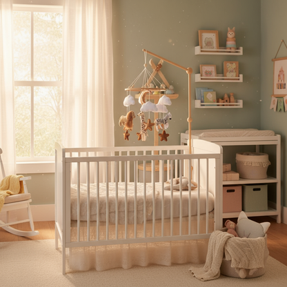 Mobile bébé safari dans chambre lumineuse