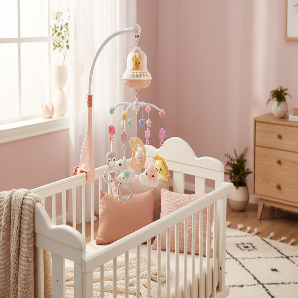 Mobile musical bébé rose chaleureux pour bébé