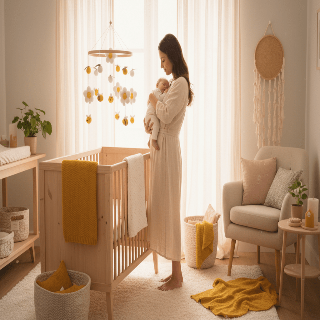 Mobile pour berceau abeilles avec bébé et maman 