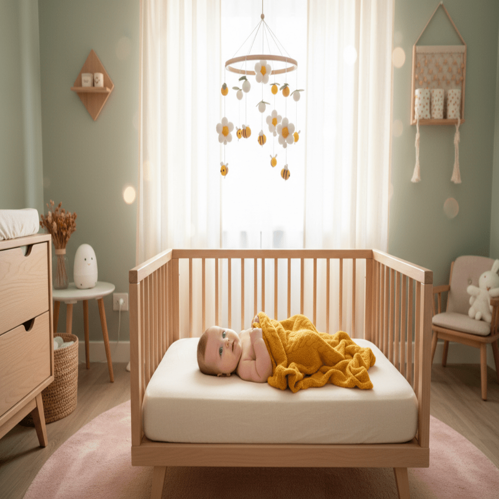 Mobile pour berceau abeilles et Fleurs Artisanal avec bébé 