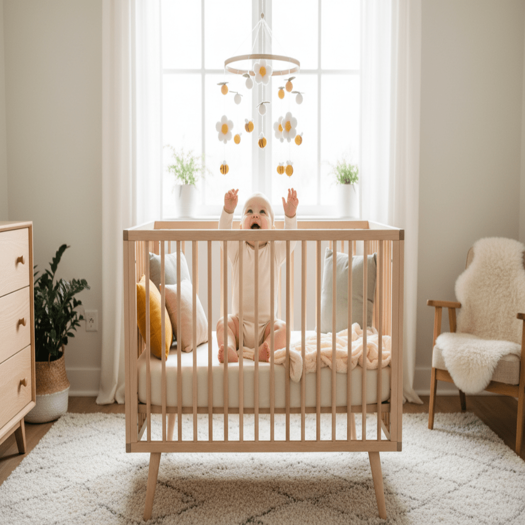 Mobile pour berceau abeilles fleurs avec bébé 