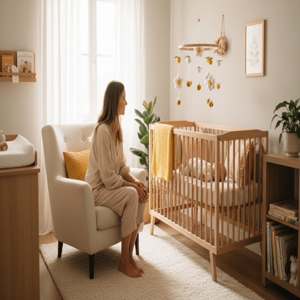 Mobile pour berceau avec maman regarde bébé 