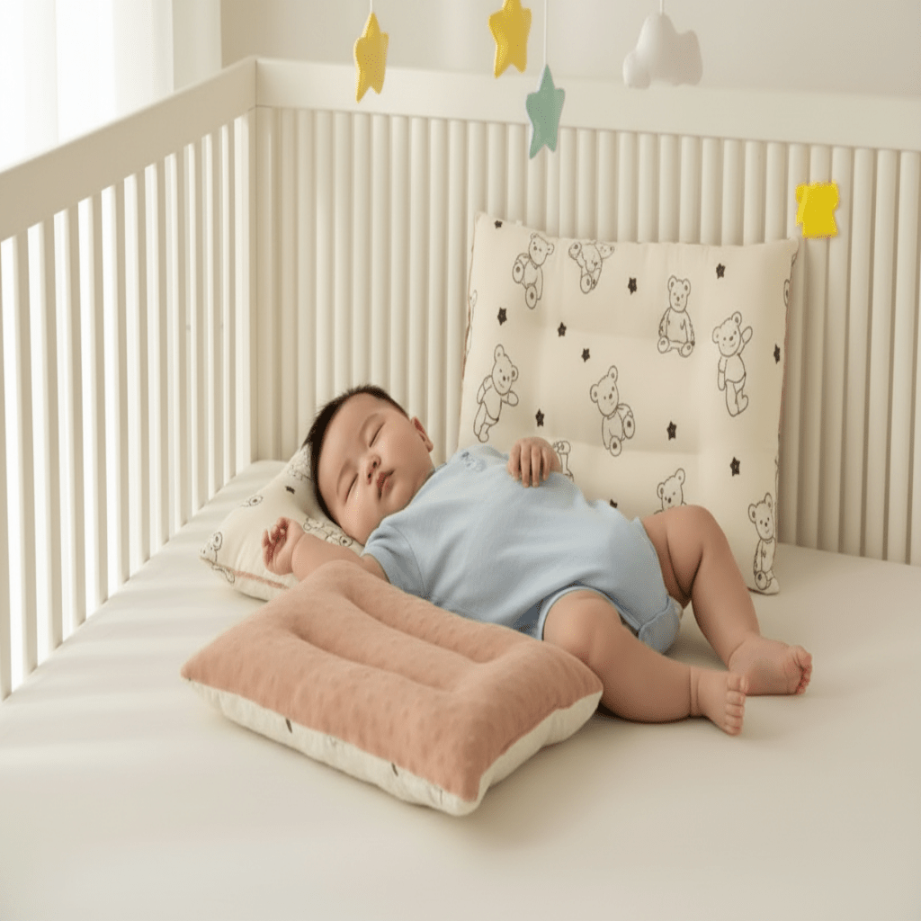 Oreiller bébé haricot motif ours avec bébé