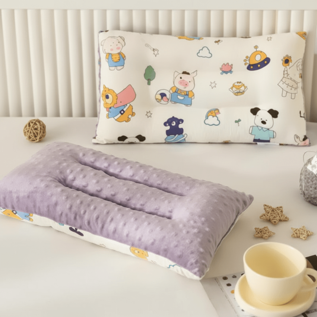 Oreiller bébé mauve haricot ergonomique 