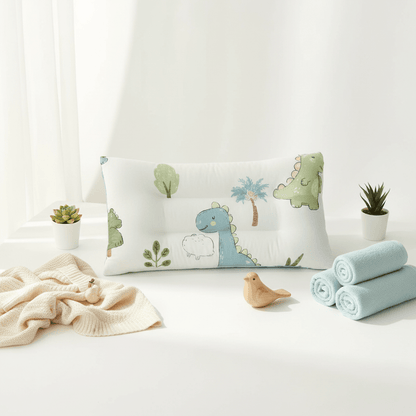 Oreiller bébé motif dinosaure bleu et vert 