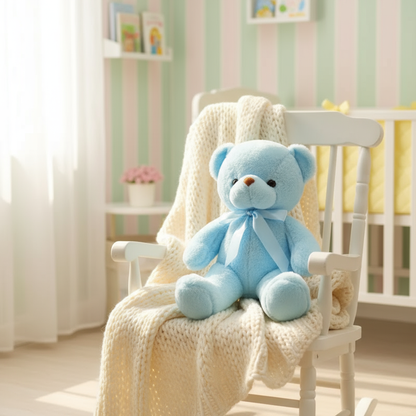 Ours en peluche bleu sur couverture douillette