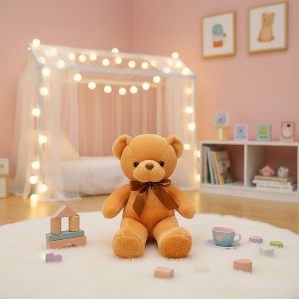 Ours en peluche orange dans une chambre élégante