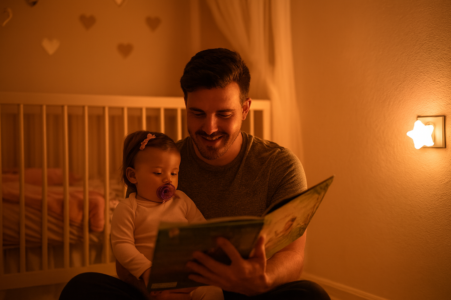 Papa lecture avec veilleuse étoile rose 