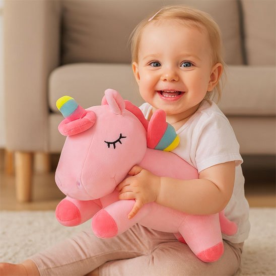 Peluche bébé licorne rose douce