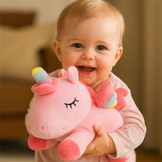 Peluche bébé licorne rose pour bébé heureux 