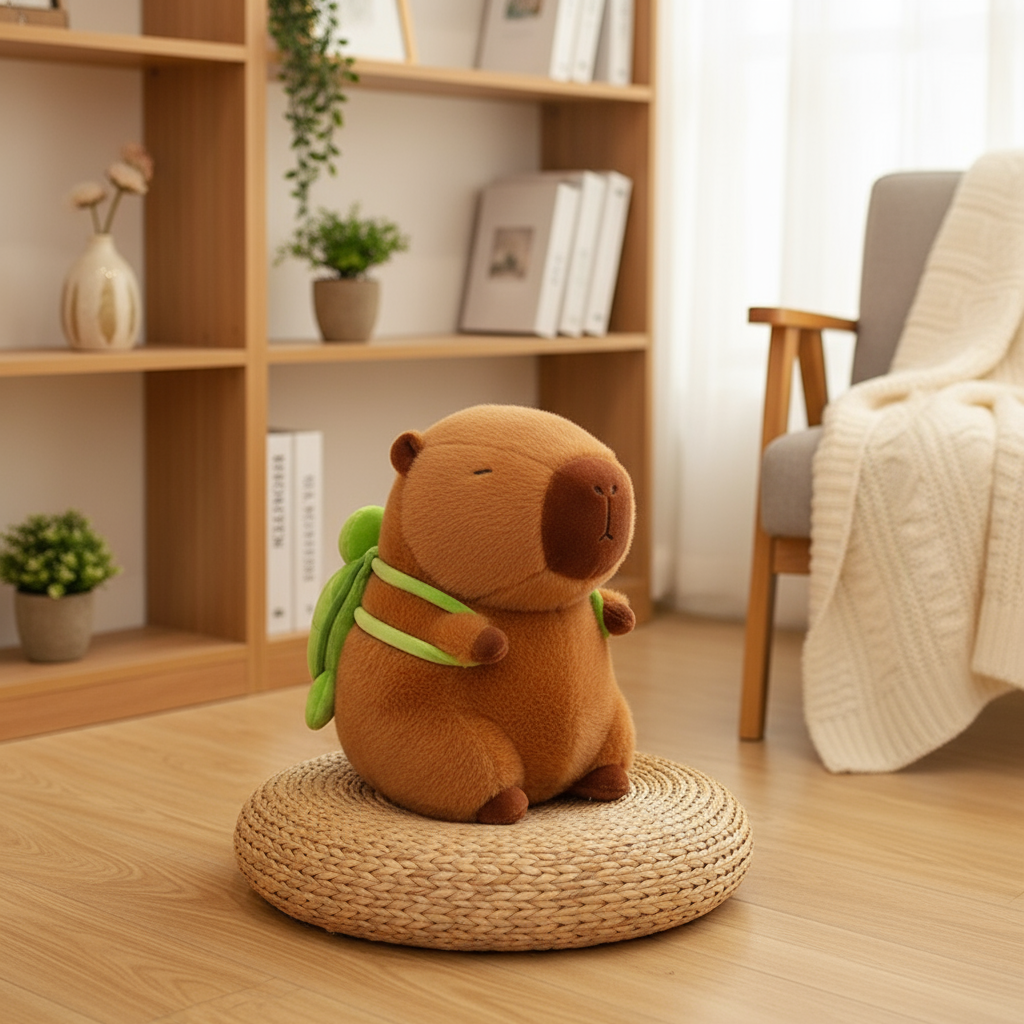 Peluche capybara avec sac à dos tortue 
