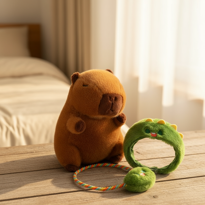 Peluche capybara et dinosaure vert 